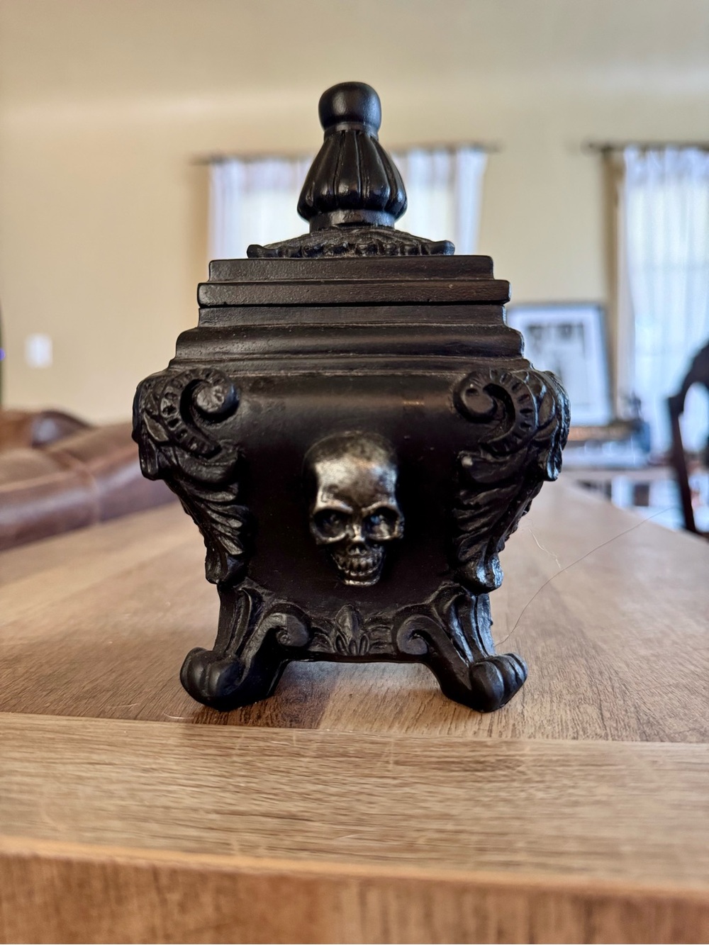 Decorative Black Skull Accent Jar - Gothic Home Accent